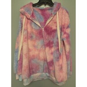 Nirovien Pink Tie-Dye Sherpa Hoodie 1/4 Zip Women's Size Large.